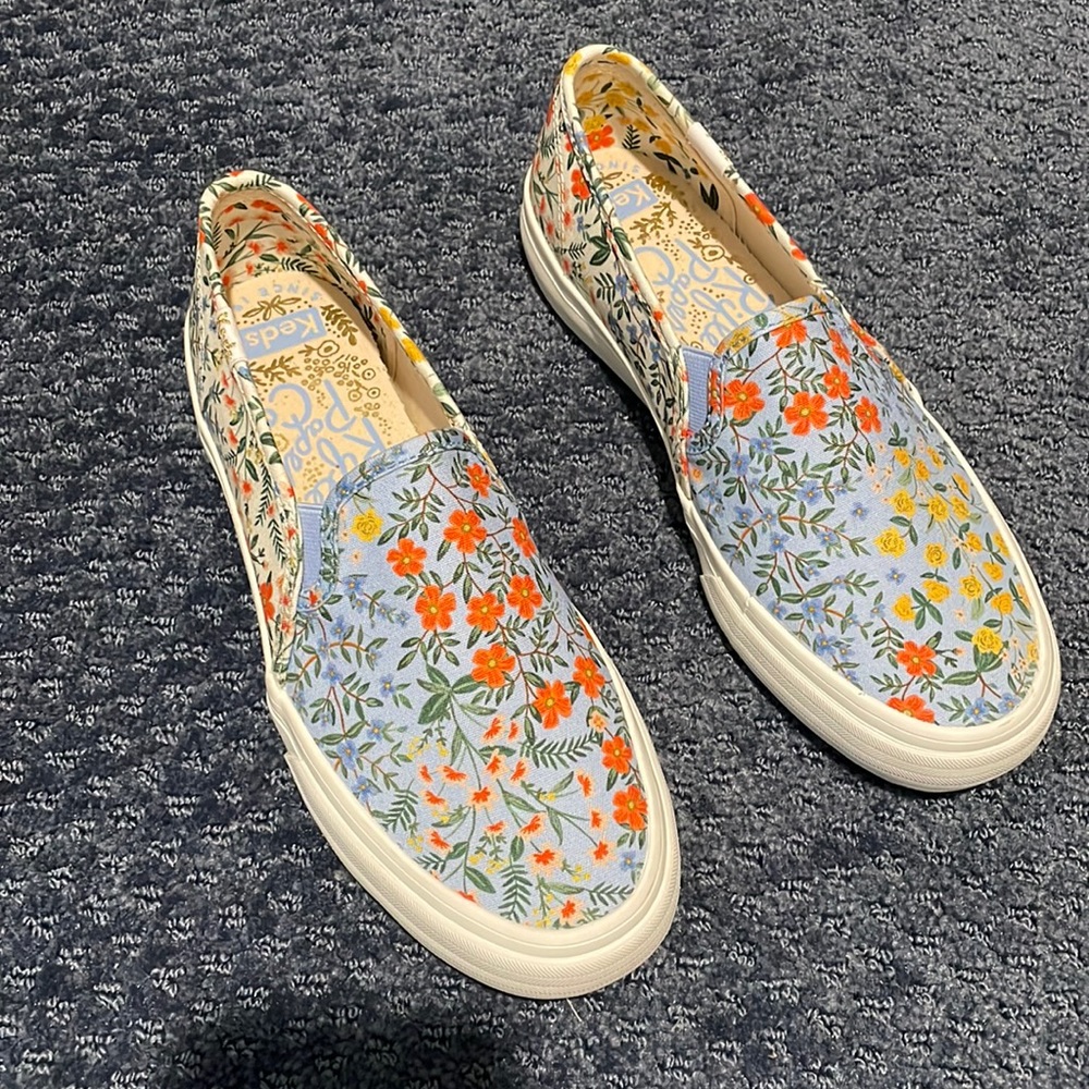 Keds Floral Slip-On Sneakers - Blue, Orange, Yellow